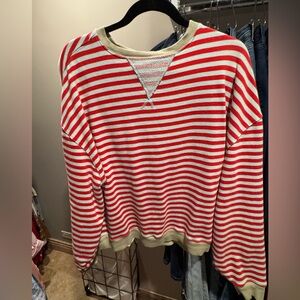 Free People Red and Lite Blue Striped Knit Top Sweatshirt